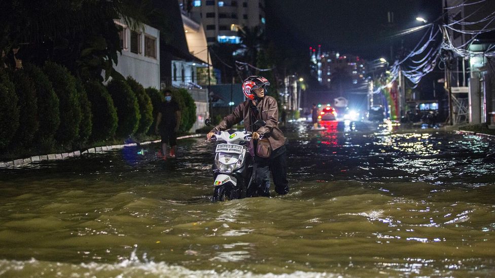 The Indonesian capital Jakarta is increasingly prone to tidal flooding due to the combined action of subsidence and sea level rise (Credit: Getty Images)